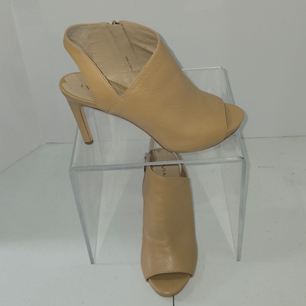 Via Spiga Womens 6M Tan Beige Leather Open Toe Slingback Stiletto Heel Bootie